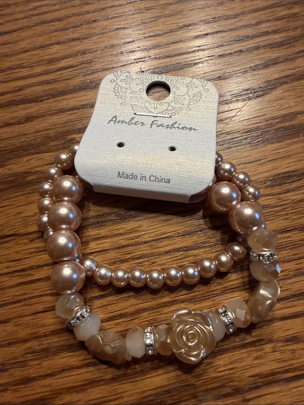 Peach Pearl & Rose Accent Bracelet Set